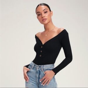 NEW Lulu's Lylith Ribbed Black Off-Shoulder Bodysuit L